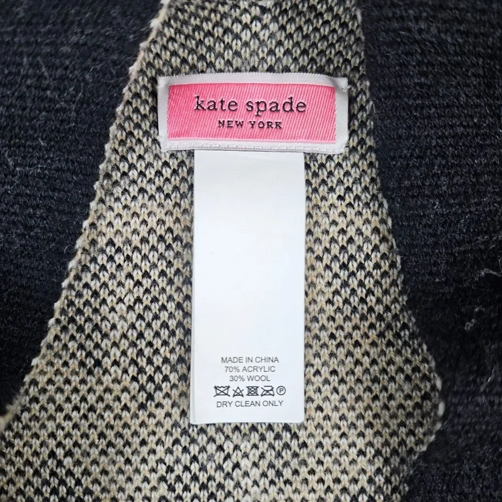 Kate Spade New York Leopord Belted Pincho Shrug Cardigan Wrap Wool Blend